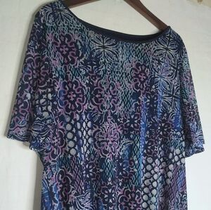 Catherine's 2XL Sheath Dress Chiffon Blue Damask Print Long Double Lined